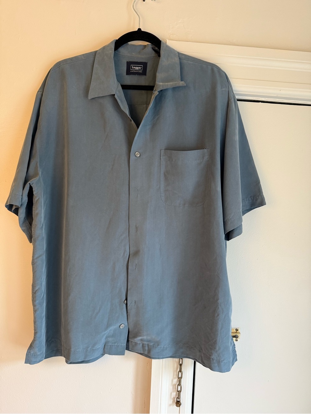 Haggar Men’s Short-Sleeve Button-Down Shirt — Dusty Blue